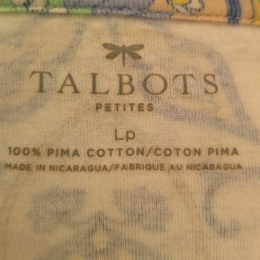 Talbots Shirt Womens Blue Green Geometric Pattern 3/4 Sleeve Pima Cotton, Size L - Picture 6 of 6